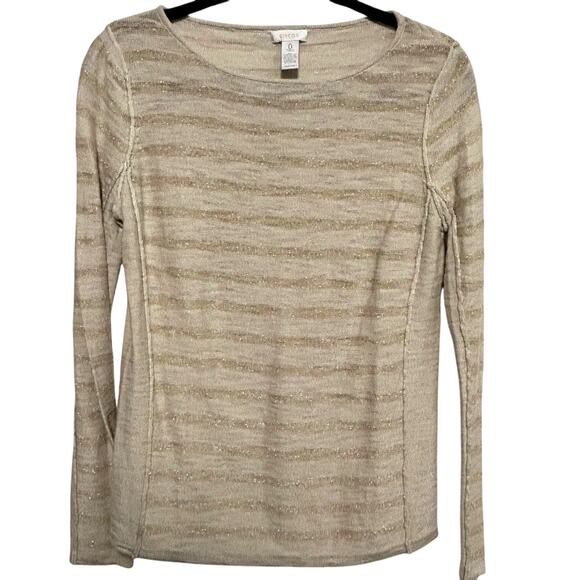 Chico's Shimmer Stripe Metallic Sweater 0/S Coastal Neutral Quiet Luxury Knit - Picture 3 of 11